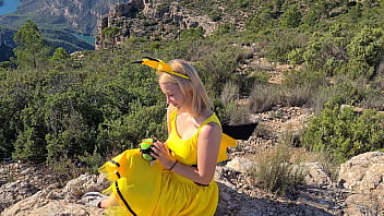 Beautiful Girl in Cute Dress Gets Fucked By TGirl and Swallows in Public