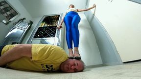 Blue Shiny Leggings & High Heels FLOOR CAM (4K)