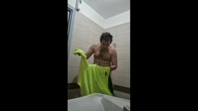 completely naked in a public bathroom