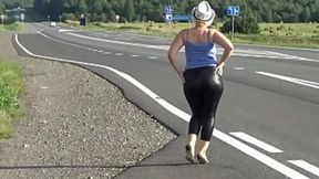 Leather leggings revealing a big booty