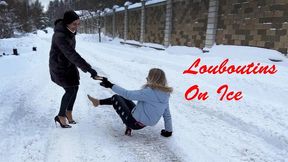 Walking in Louboutin on snow, So Kate 120 Louboutin on ice, high heels on snow, heels on ice, slippery high heels, sliding high heels on ice