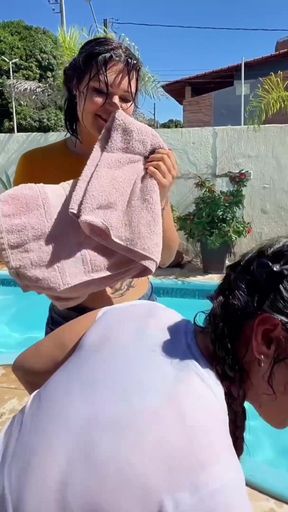 Kinky Mary Dares Me by the Pool - Wet Lesbian Teasing & Anal Plugs