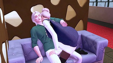 a brazen guy cheats on his pregnant girlfriend with her whore girlfriend by giving her rough anal sex and deep throat sims me hentai sfm