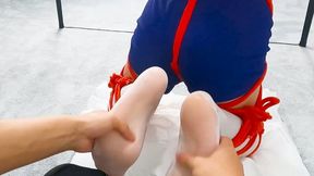 Bloomers Femboy in Red Rope Shibari Multi-Tease Session - Oiled White Stocking Foot Tickling, Thrusting Plug, Vibrating Eggs & Intense Suspension Overload