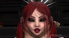 Sexy college girl slave gets fucked hard in her ass by sci-fi dickgirl in the lab