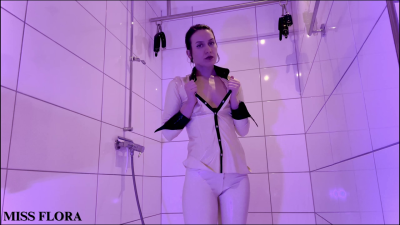 White Latex Shower Striptease