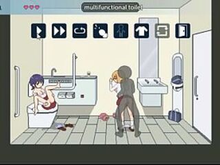 Gorgeous lady having sex in a teach station biffy with with one more lady watching and masturbating in erotic ryona comics gameplay
