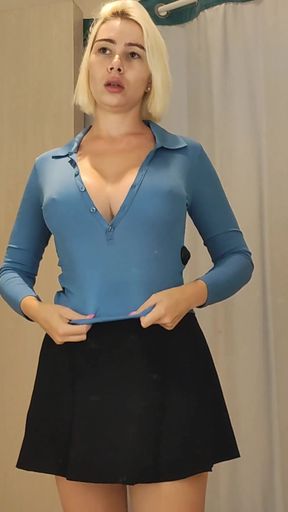 Jaw-dropping moment from &quot;Want to fuck me in the fitting room? Young blonde flashes big boobs in a public dressing room.&quot;