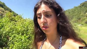 Striding through a crowded beach with thick cum on my face - Cumwalk