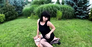 Solo Dildo Fucking in the Garden at the Beginning and on the Balcony in the End