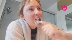 Brushing Teeth and Scrubbing Tongue on a Tired Morning