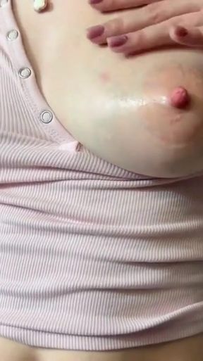 Whipped Cream on my Big Hard Nipple - Mom's Natural Milky Boob Close-Up   Clip 1