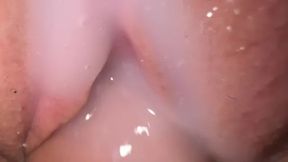 Lubricant-Covered Pussy Close Up Fuck and Cumshot