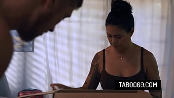 Hot asian milf fucking with stepson who is wearing her husbands military uniform