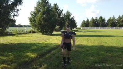 Sexy football player at the farm.