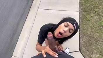 Trans Teen Sucks on Sidewalk