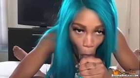 Slim Thick Ebony With Blue Hair Gets Load On Her Booty Porn video