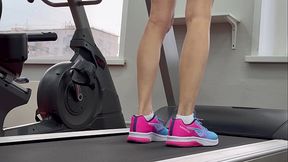 Fit brunette gets peeped on while exercising