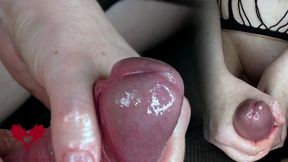instruction video for milking pre-ejaculate. close-up of delaying and ruining the orgasm.