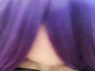 Femboy Raven cosplay gives sloppy vibrator fellatio
