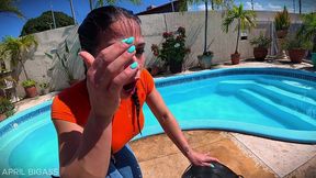 dripping wet and throat fucked beside the pool
