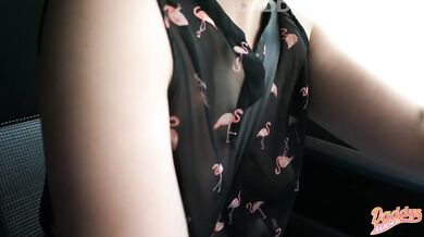 Milf juicing while he drives her wild and cumshot floods the seat