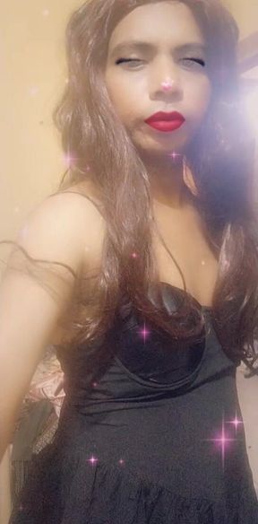 Crossdresser in Sexy Black Dress - Indian