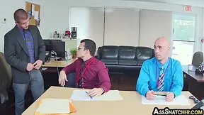 Office Boss Hunk Enjoys 3some With Hairyass Bottom