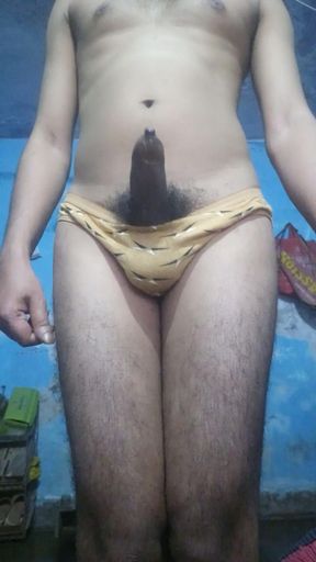 Horny Indian Femboy with Phimosis Dick Jerking and Stroking in Step Sister's Panties Until Cum
