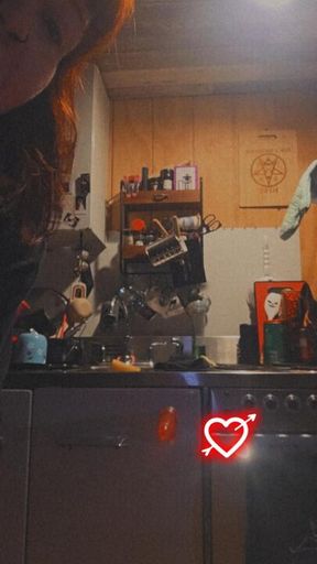 Cumming in the kitchen