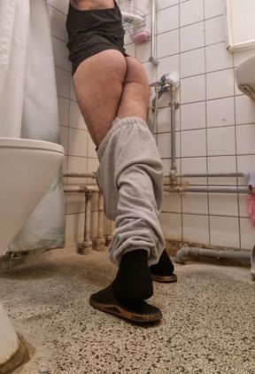 Completely naked hairy body big chubby ass guy loving his smooth asshole