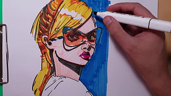 Quick Sketch with Copic Markers , the process of drawing a portrait