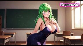 Stepmom and hot teacher have dirty talk while stepdaughter enjoys self-fuck.