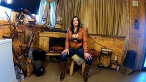 Sexy strip tease while wearing jeans and leather boots