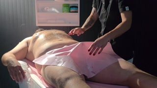the LINGAM massage with prostate massage, the masseuse took care of the fat guy
