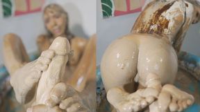 Very messy foot masturbation