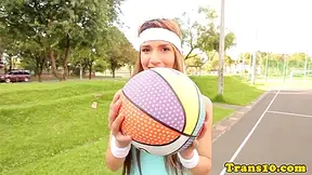 Sporty Tranny Toying Her Ass While Tugging