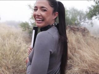 Glamorous PAWG gets booty punished and bound up for a void urine gulp in an olive grove