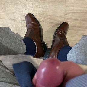 So horny to cum on leather shoes