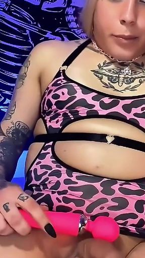 Tattooed Trans Girl Uses Toy in Her Ass and on Her Dick, a Nice Cumshot