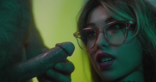 (Zelex) Sexy doll gets a load on her glasses