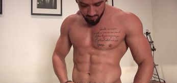 Behind the scenes of Zack Lemec stroking his big dick in biker cam show