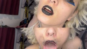 fuck my lipstick off my mouth with your cock sloppy blowjob lipstick fetish deepthroat gothic mouth fetish long tongue fetish glitterqueen1999