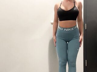 Trying on Hot Nike Pro Leggings in Public Changing Room / large Ass