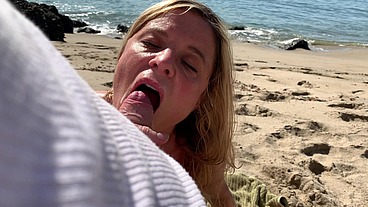 Stepmom on vacation seduces stepson on the beach (POV) - Erin Electra