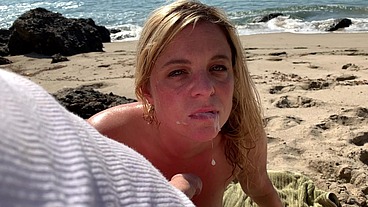 Stepmom on vacation seduces stepson on the beach (POV) - Erin Electra