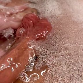 Uncut cock piss Bath time with self piss in bath tub bubble bath