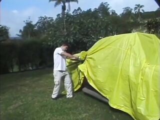 Trans woman booty drilling large schlong sucking in the garden...cum in throat