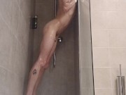Compilation of Very tall skinny male with juicy cock taking a warm shower while on a holiday