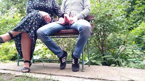 Handjob outdoors in the park